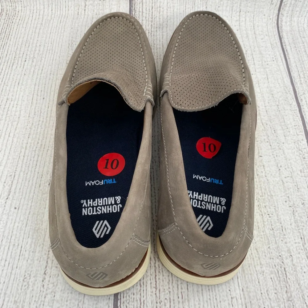 Johnston & Murphy Hodges Loafers Mens 10 Grey Nubuck Perforated TruFoam Shoes